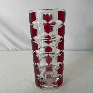 Red Geometric Glass Vase Modernist Decor Table Centerpiece 9 Inches Tall‎